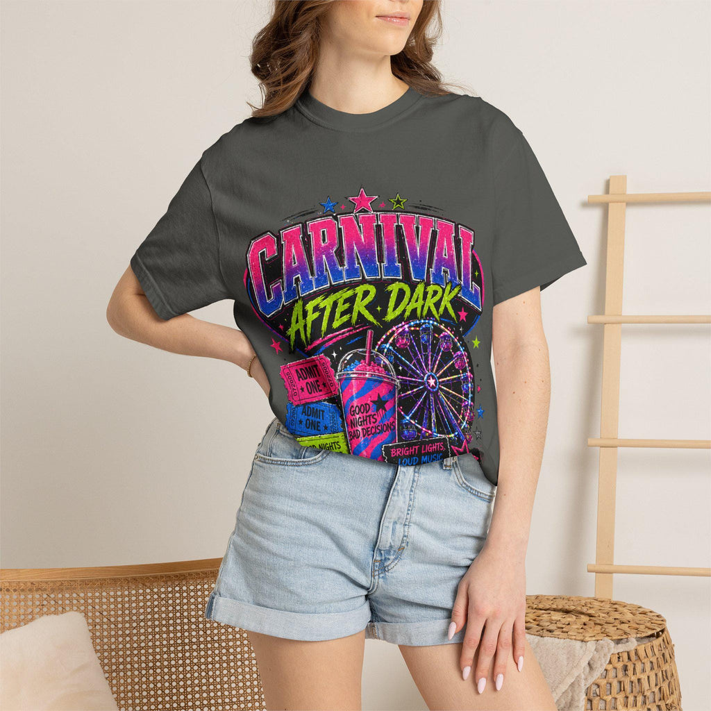 Carnival After Dark Shirt, Y2K Neon Fair Graphic Tee, Night Carnival Aesthetic, Retro Festival Shirt, Good Nights Bad Decisions Tee
