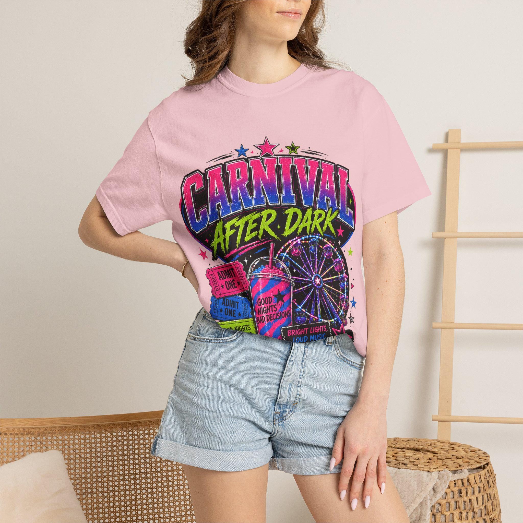 Carnival After Dark Shirt, Y2K Neon Fair Graphic Tee, Night Carnival Aesthetic, Retro Festival Shirt, Good Nights Bad Decisions Tee