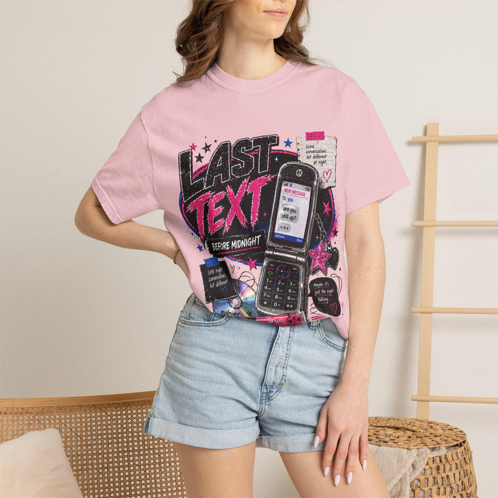 Last Text Before Midnight T-shirt | Retro Cellphone Graphic, 2000s Nostalgia