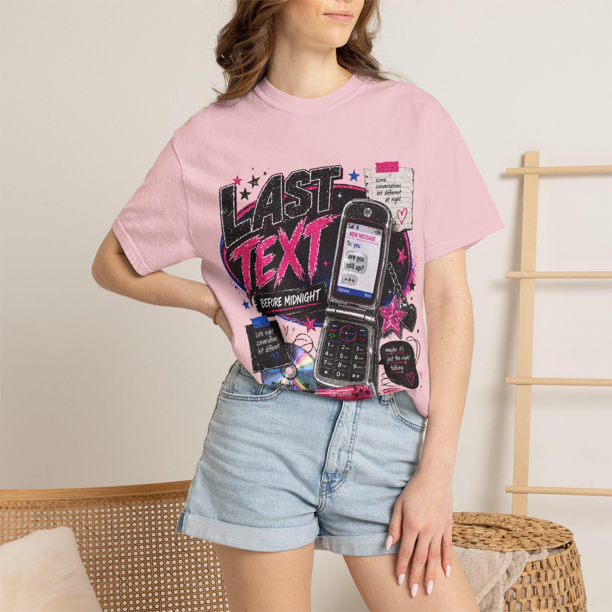 Last Text Before Midnight T-shirt | Retro Cellphone Graphic, 2000s Nostalgia