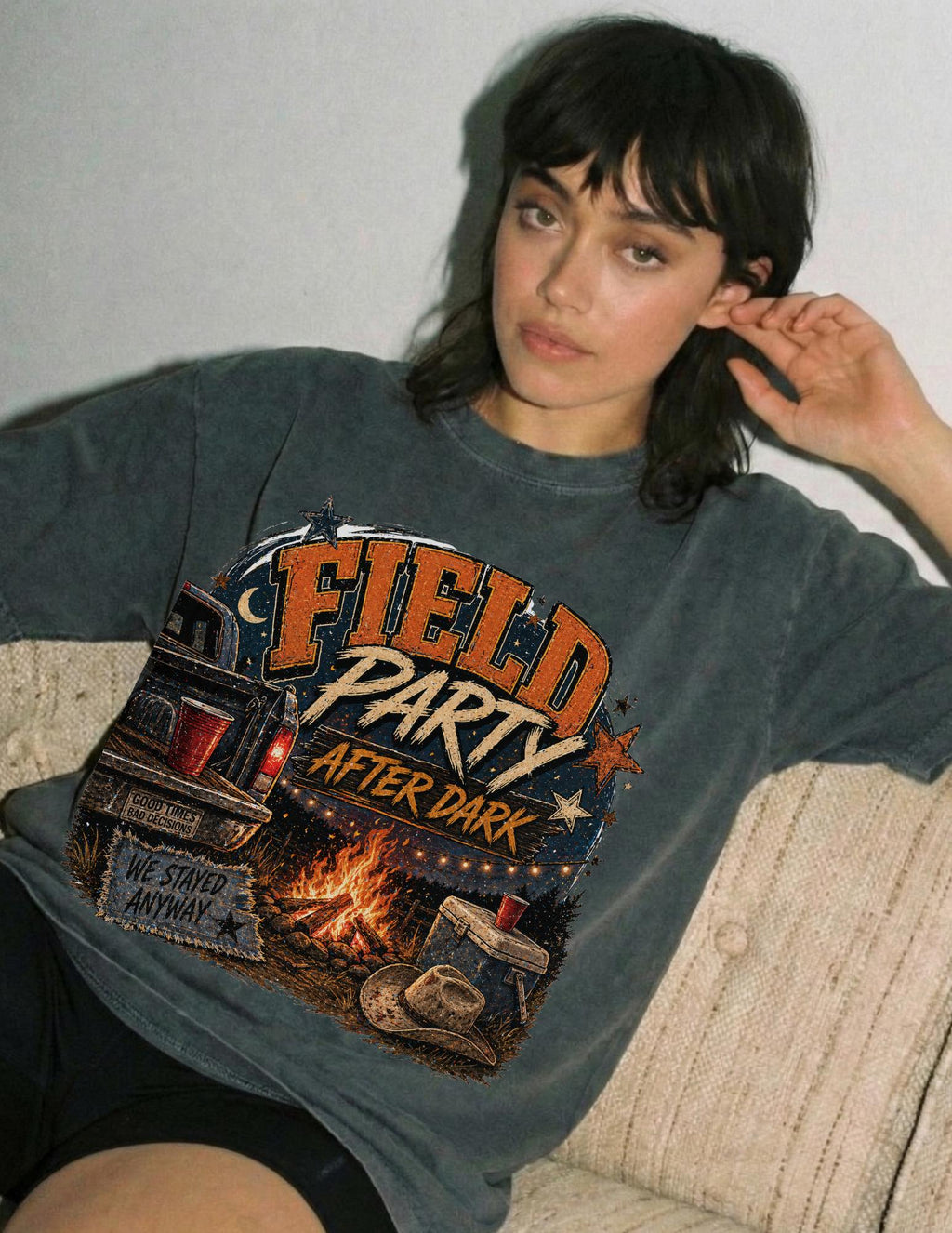 Field Party After Dark Shirt, Country Bonfire Graphic Tee, Western Summer Night Shirt