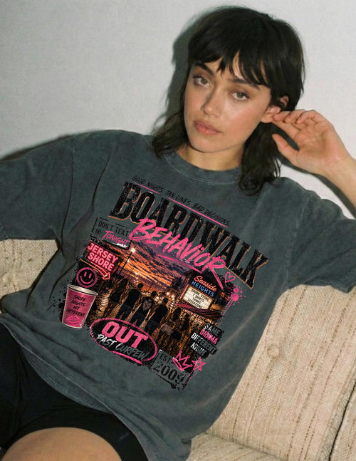 Boardwalk Behavior Beach Scene T-shirt | Jersey Shore Sunset Graphic