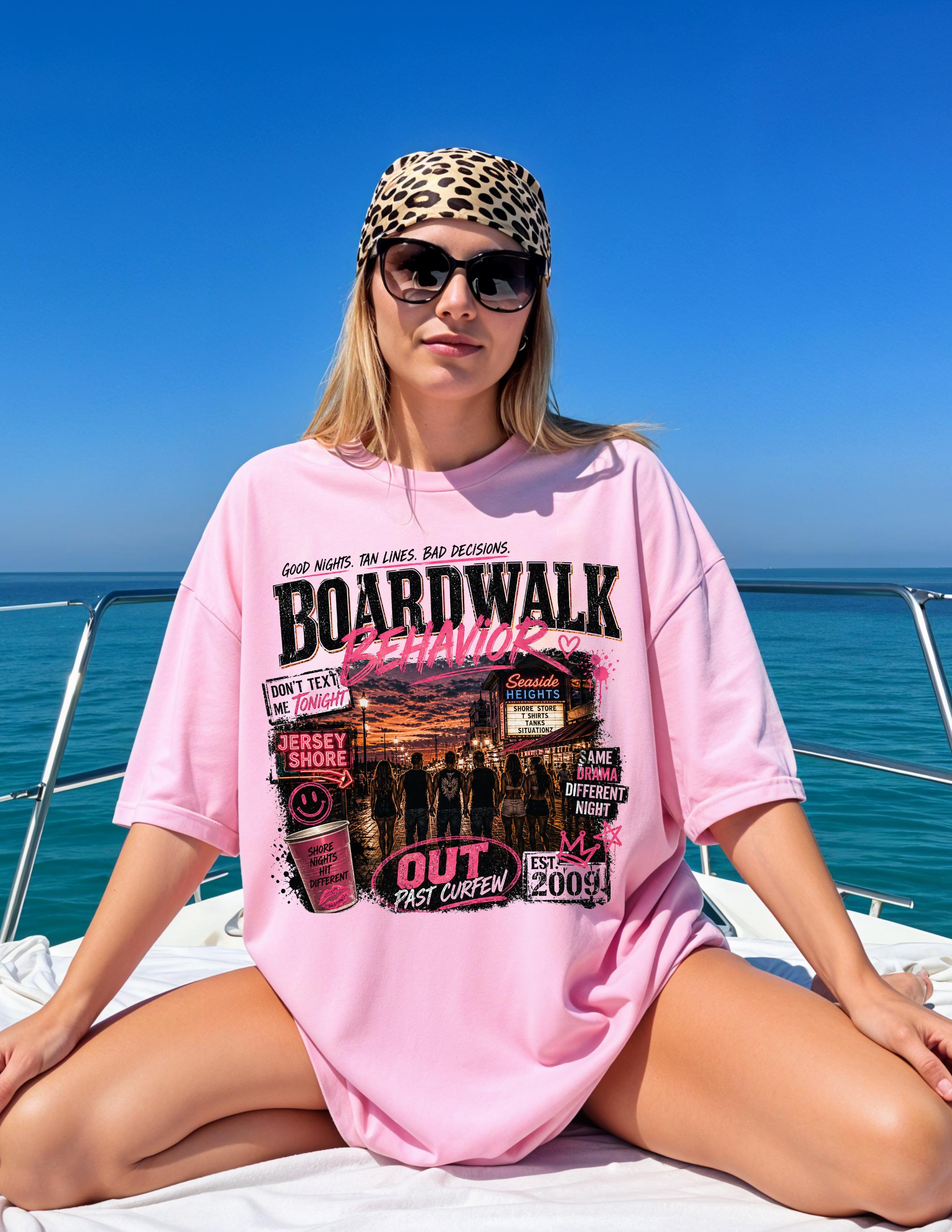 Boardwalk Behavior Beach Scene T-shirt | Jersey Shore Sunset Graphic
