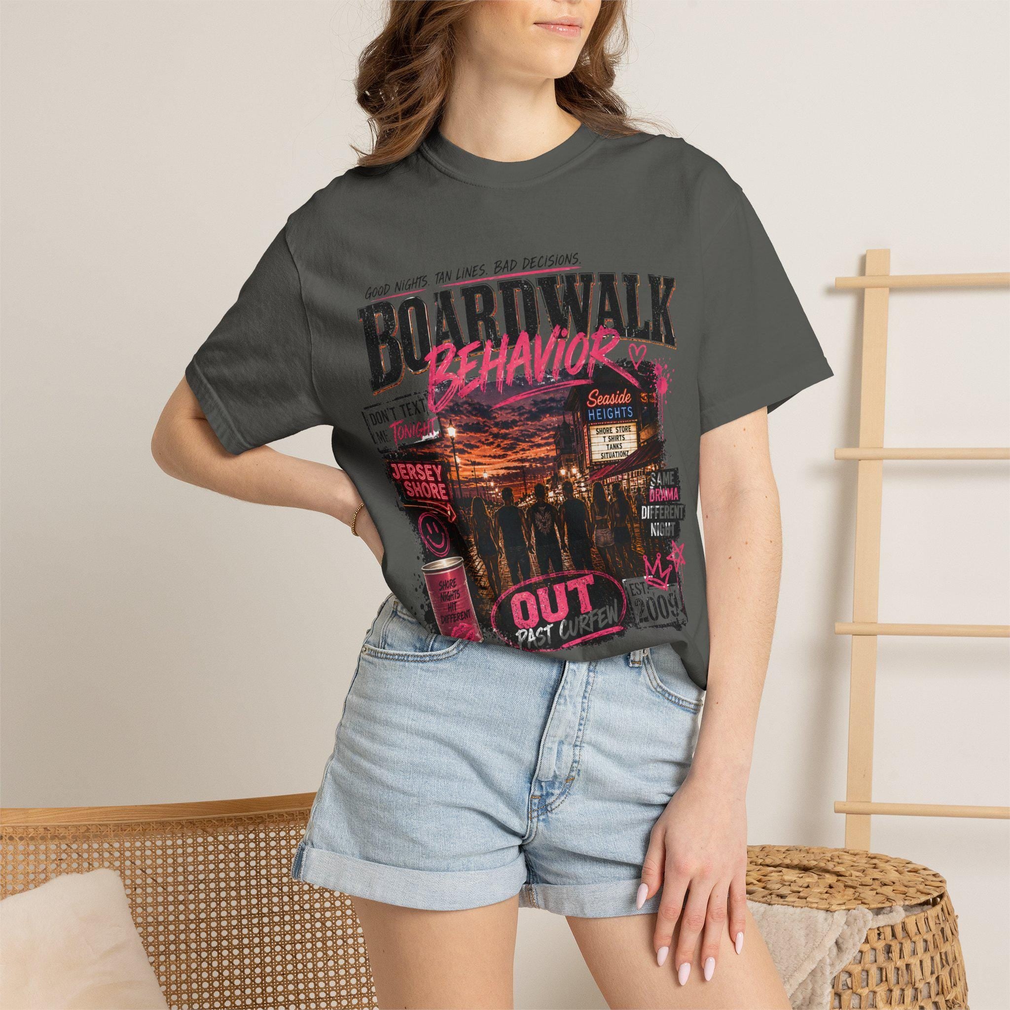 Boardwalk Behavior Beach Scene T-shirt | Jersey Shore Sunset Graphic