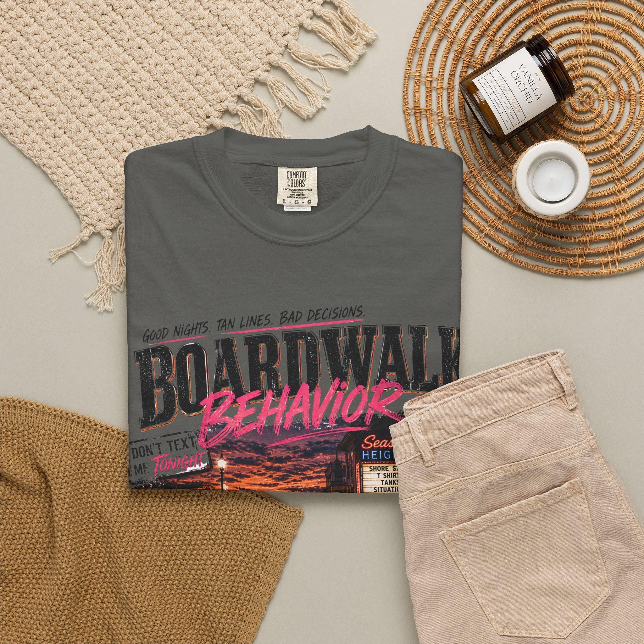 Boardwalk Behavior Beach Scene T-shirt | Jersey Shore Sunset Graphic