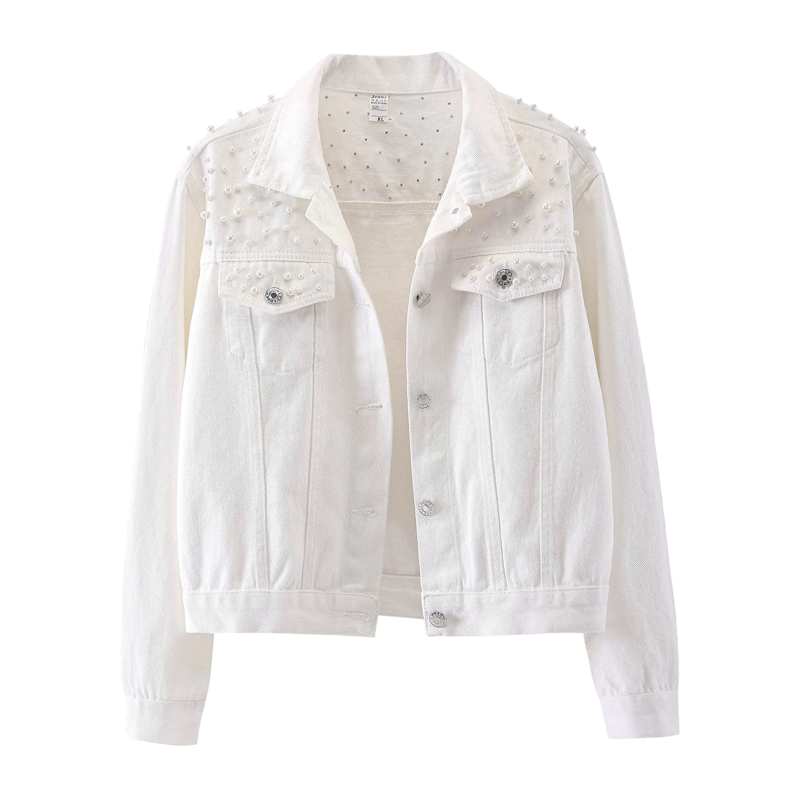 LifeShe Womens Embroidered Pearl Denim Jean Jacket Coat