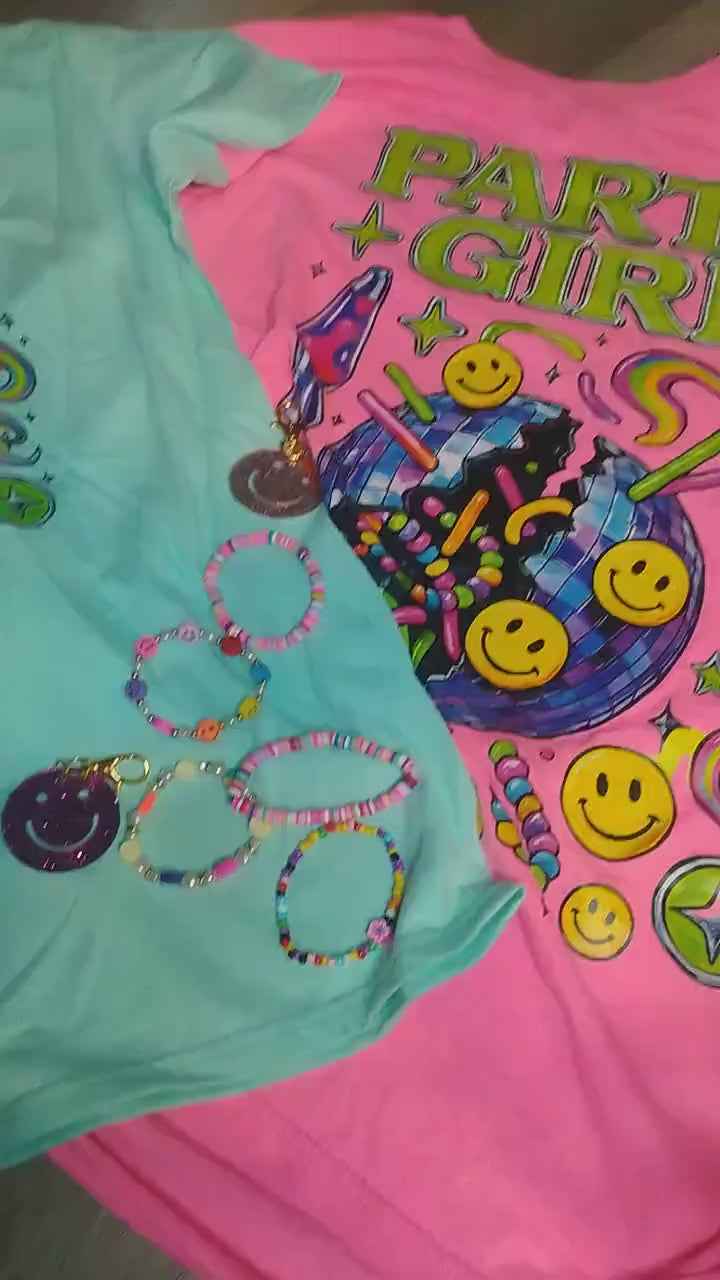Vibrant Party Girl Tee: Retro Graphic Y2K Top