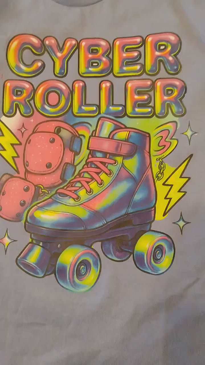 Y2K Rainbow Roller Skate Tee Cyber Chrome Party Shirt Neon Colorful Unisex Cotton Top