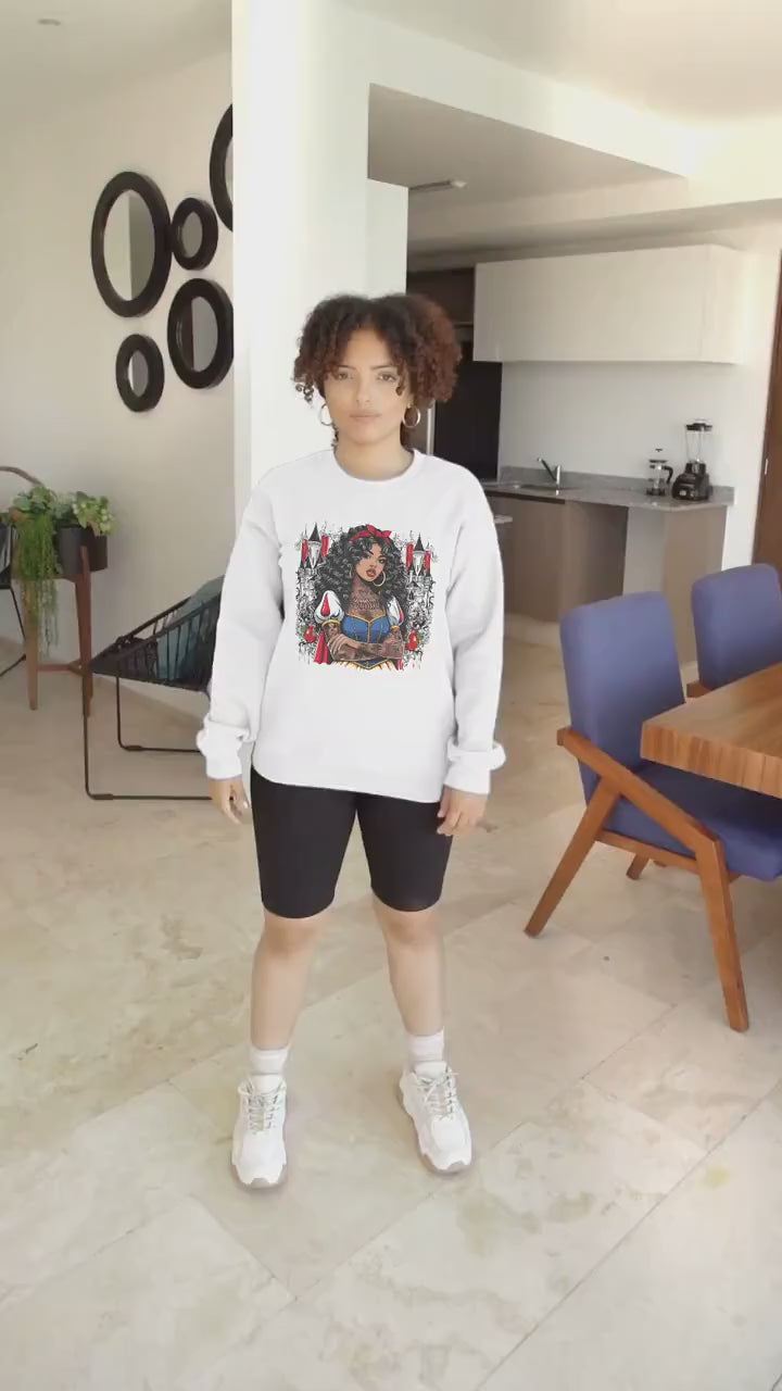 Black Princess Snow Apple Crewneck Sweatshirt: Cozy Winter Gift