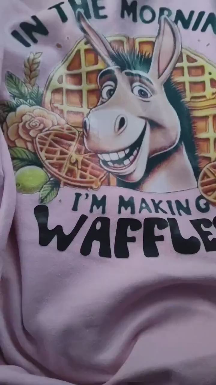 Parody Morning Waffles Donkey Sweatshirt - Fun and Cozy Cartoon Apparel
