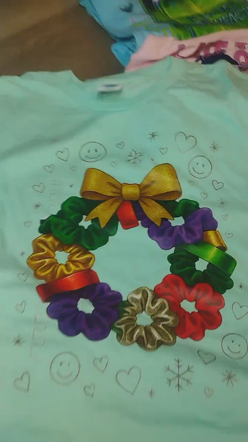 Colorful 90s Scrunchie Wreath Sweatshirt Holiday Bow Poinsettia Christmas Festive Crew Winter Sweater Gift